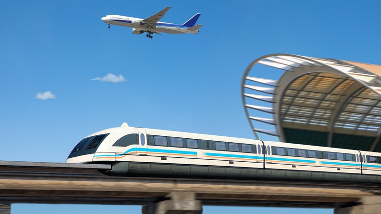 Maglev train leaving airport station