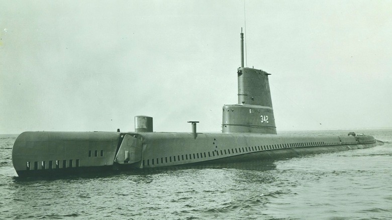 The USS Chopper sitting on the surface in an undated photograph