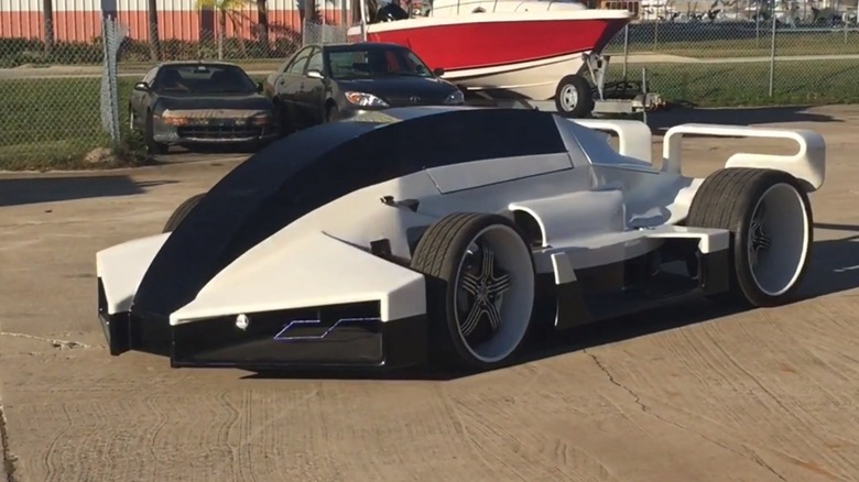 White Lightning Jet Car in a parking lot