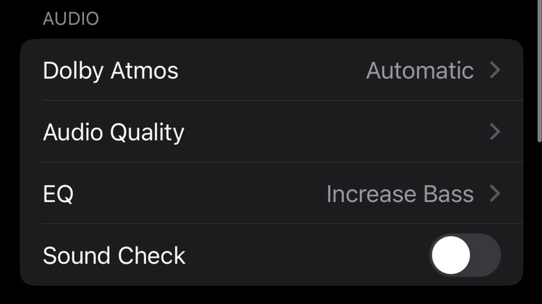 screenshot of Apple Music audio settings