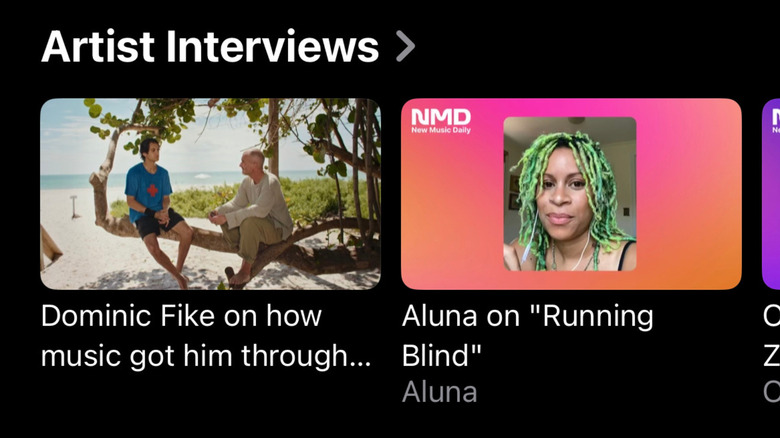 screenshot of Apple Music artist interviews tab