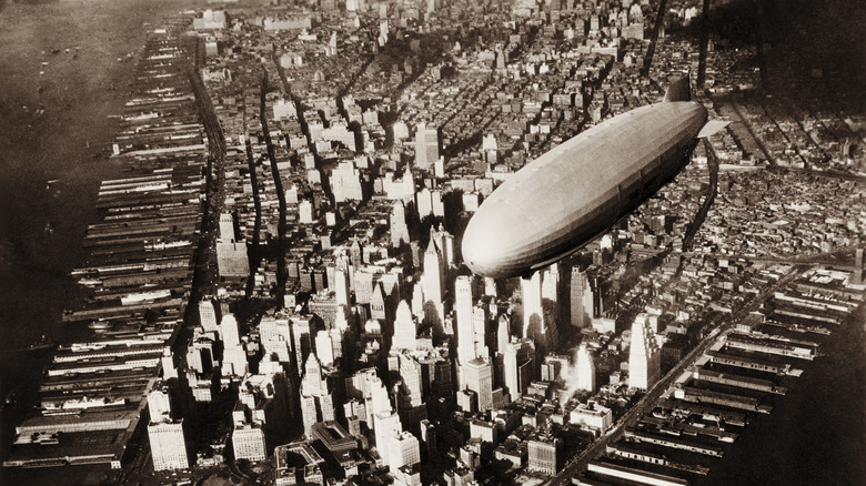 USS Akron flying over New York City