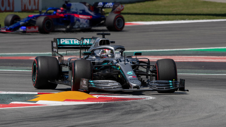 Lewis Hamilton's Mercedes on the track