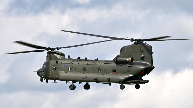 CH-47 Chinook flying among clouds