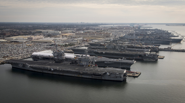 docked aircraft carriers