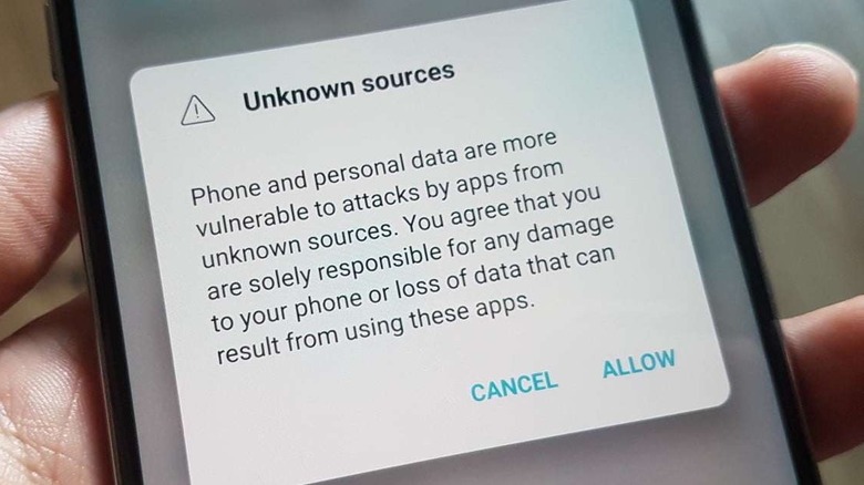 android warning message unknown sources