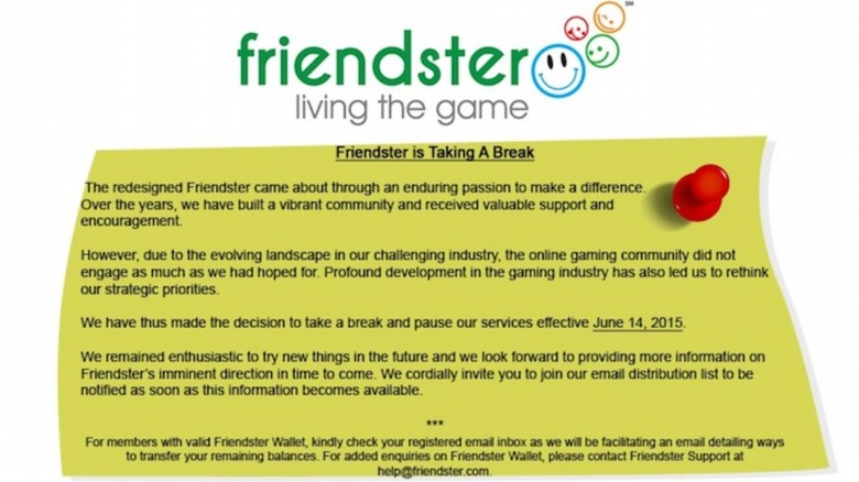 Friendster's taking a break message