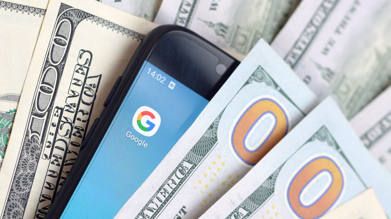 Google app and hundred dollar bills