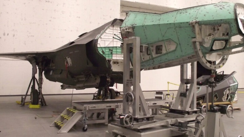 The nose from one F-35 prepared for mounting on another aircraft in the U.S. Air Force's Franken-bird project