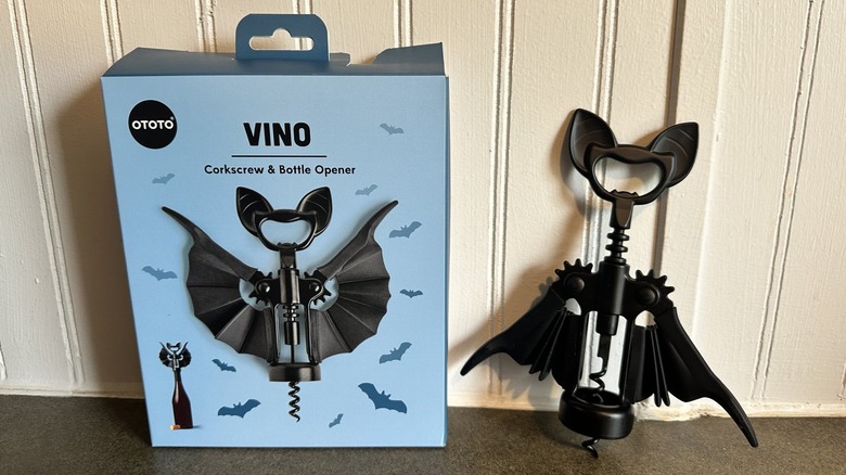 A bat wine bottle opener and packaging