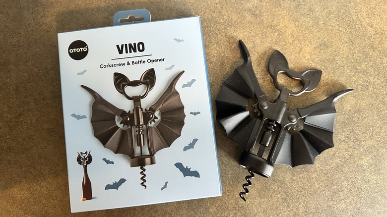 A bat wine bottle opener and packaging