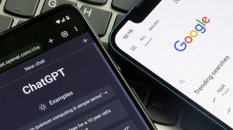 ChatGPT and Google pages on smartphones