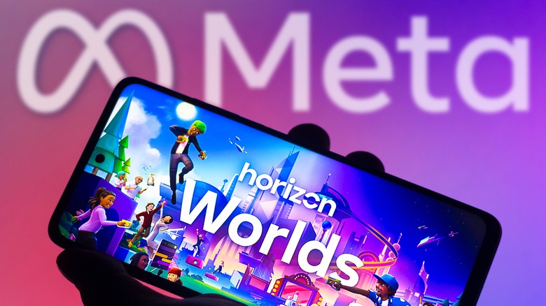 Meta Horizon Worlds logo on a smartphone