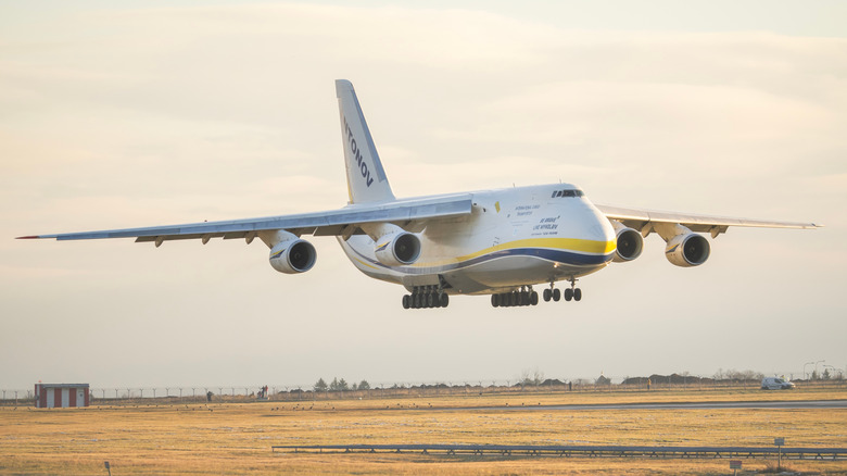 An Antonov An-124 Ruslan flying in Prague, Czech Republic, in December 2024