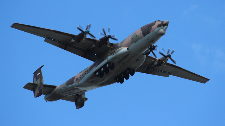 An Antonov An-22 Antei flying over Tver, Russia in 2012