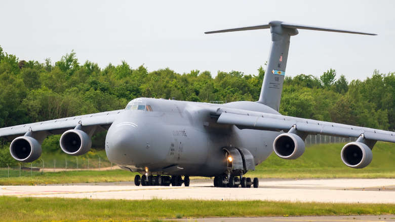 A Lockheed C-5M Super Galaxy taxiing to the runway in May 2022