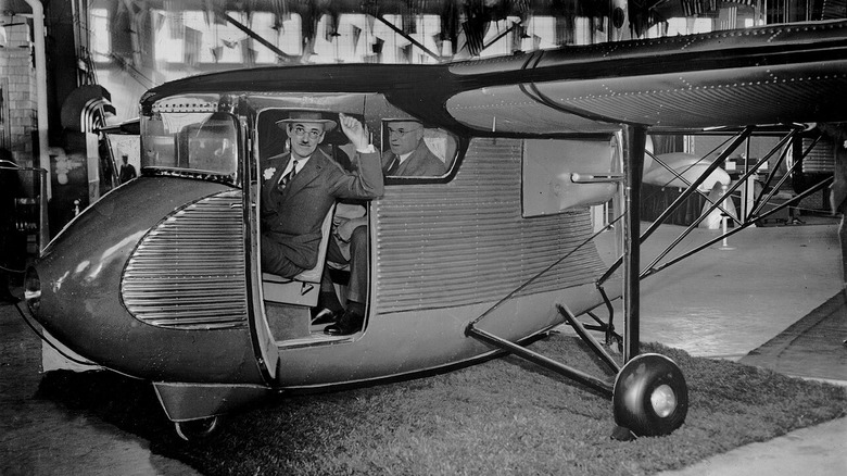 William Bushnell Stout shows off Skycar I airplane