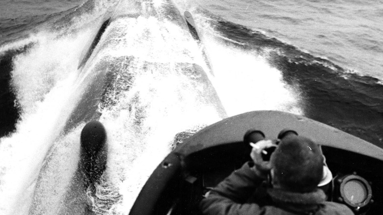 USS Nautilus (SSN-571) plunges through the Arctic Ocean