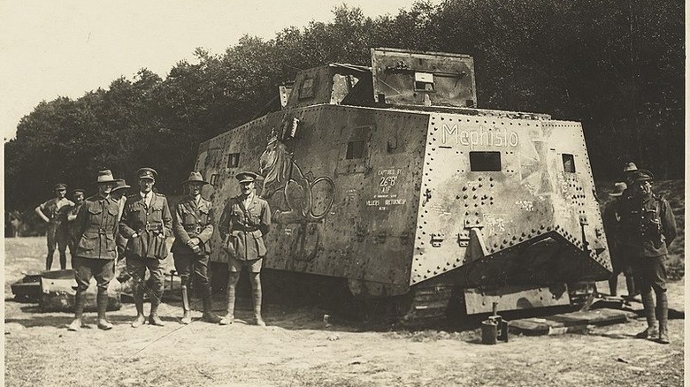 Sturmpanzerwagen A7V captured by 26th Australian Battalion near Villers-Bretonneux, France, July 14th, 1918