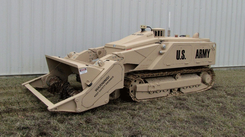 M160 Robotic Mine Flail on brown and green grass