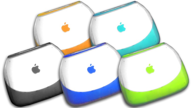 iBook G3 laptops in a colorful pattern