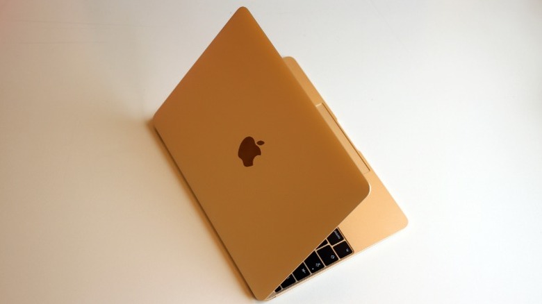 The 2015 MacBook 12" in gold, top view, halfway open