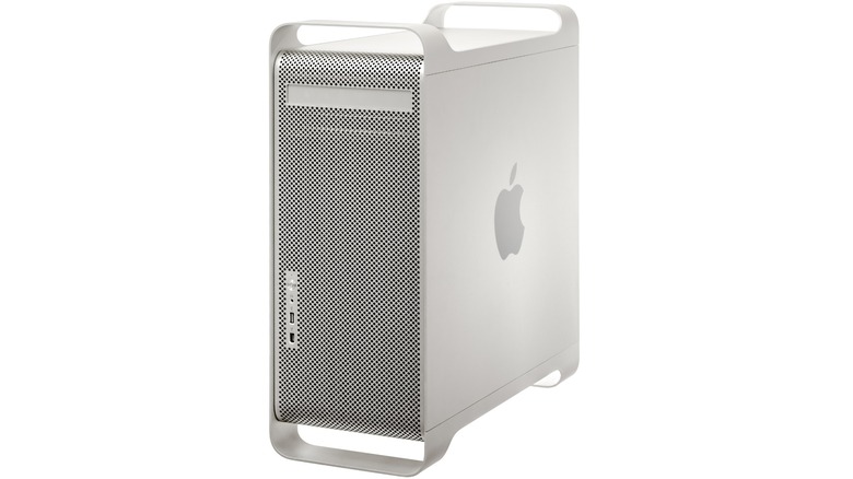 Silver Power Mac G5 on white background