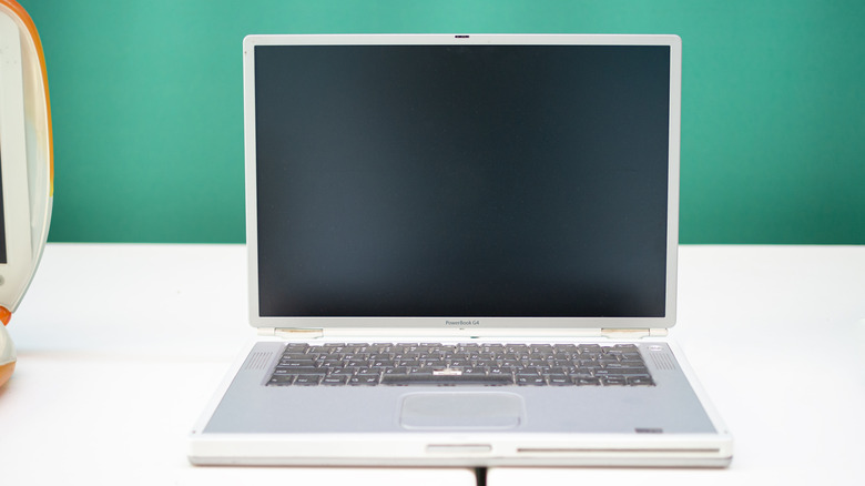 A PowerBook G4 sitting on a desk