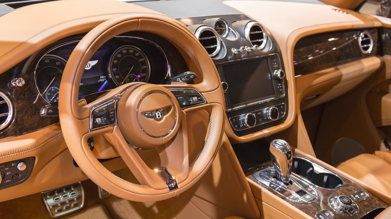 The dsashboard of a luxury Bentley Bentayga SUV.