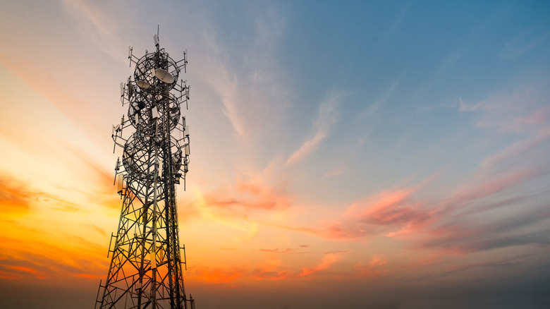cell tower at sunset