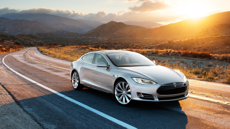 Tesla Model S on a rural road