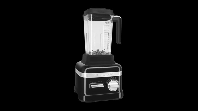 Square black blender with matching black base