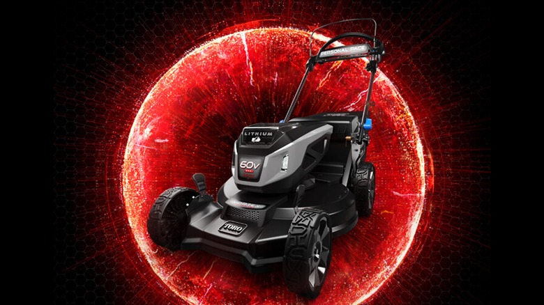 Toro 60V MAX mower on power-inspired background