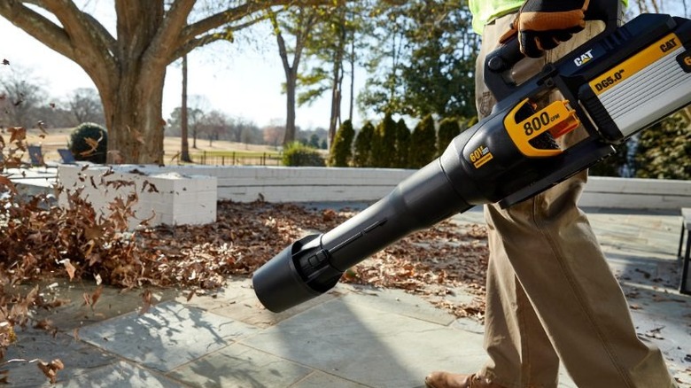 Person using Cat leaf blower