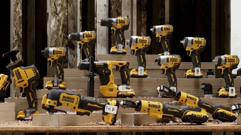 A display of DeWalt 12V power tools.