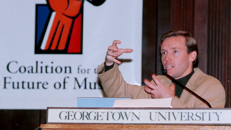 Michael Robertson speaking at an event about the future of music