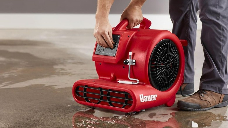 person with Bauer floor blower