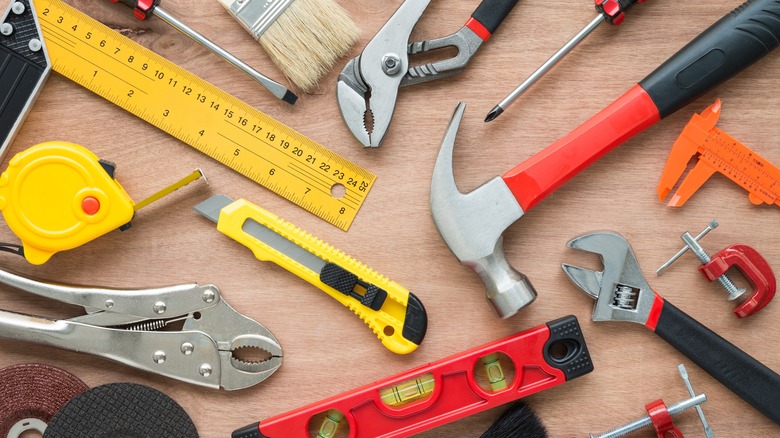 Tools laid out on wood table