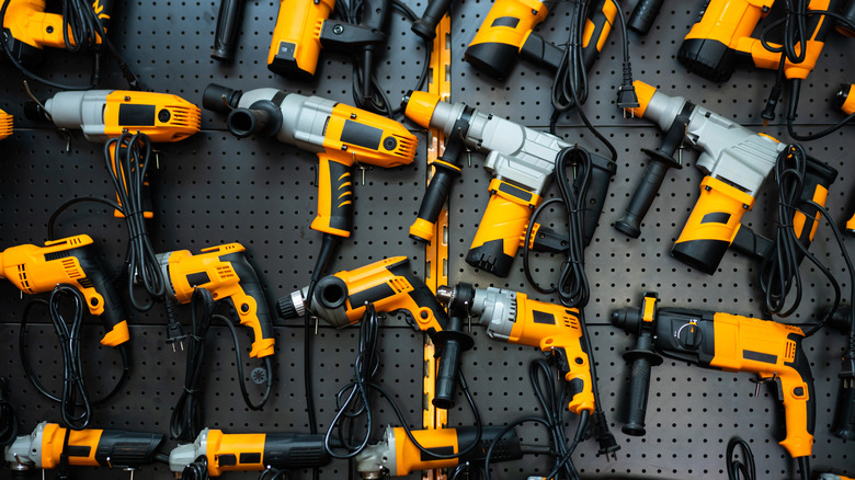 Wall of yellow power tools