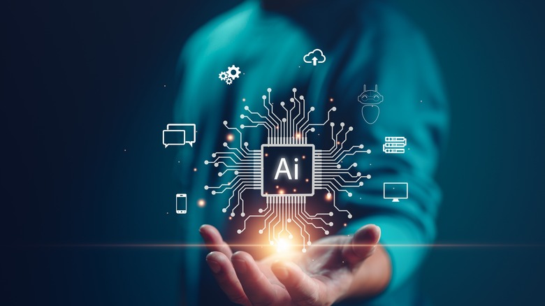 AI graphic above a hand