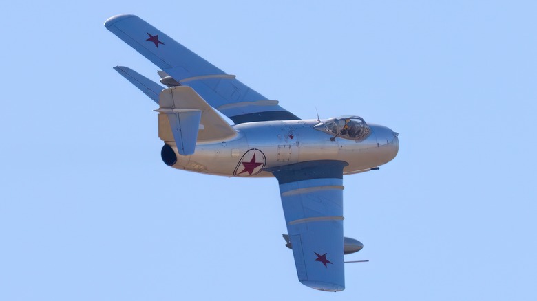 MiG-15 Banking in blue sky