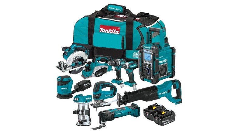 Set of blue Makita tools