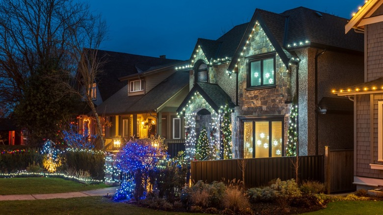 House decorated with lights