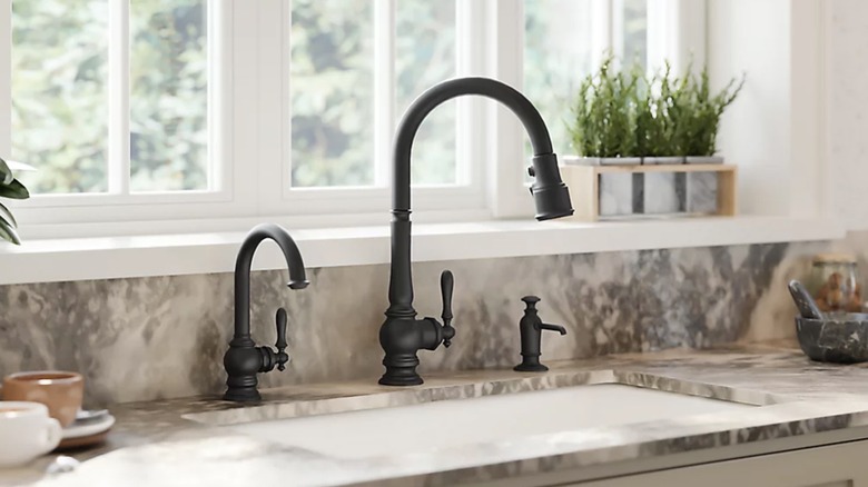 Kohler black smart faucet in kitchen