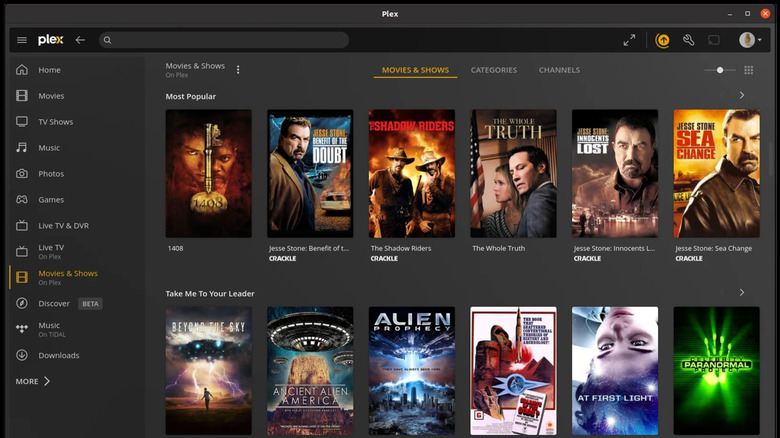 plex app movies & shows page