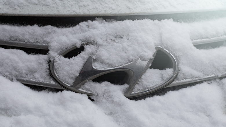 Snowy grille with Hyundai logo