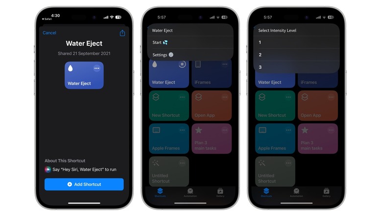 Water Eject iPhone shortcut screenshots