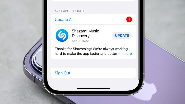 notfication to update shazam app on iphone