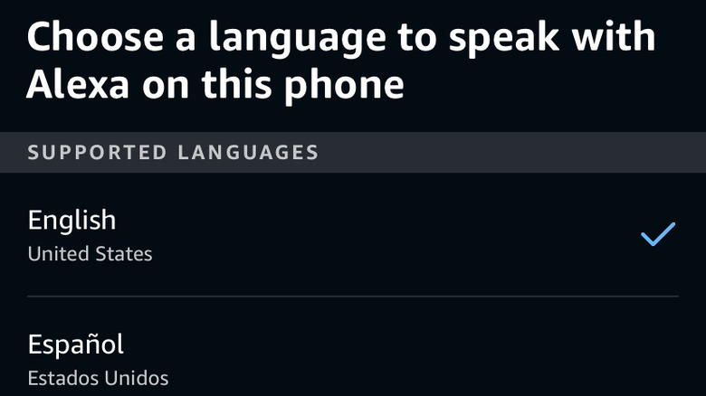 Alexa Language menu