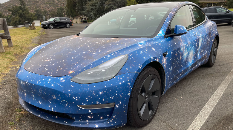 Tesla with aftermarket wrap